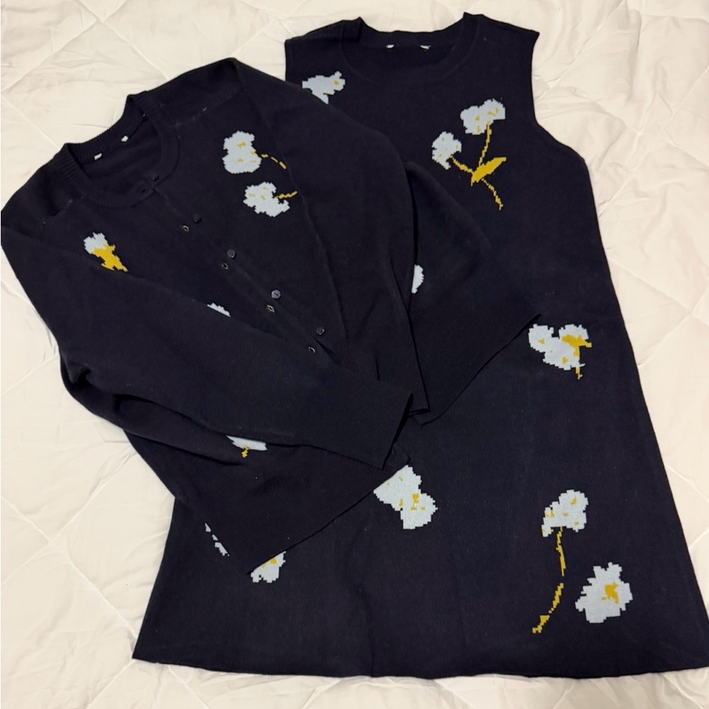 Floral Knit Dress and Cardigan Set